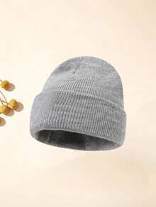 1/2件組 親子款純色羅紋針織毛帽，簡約翻邊保暖冬季帽，柔軟彈性日常頭飾，適合媽媽與寶寶 - 彩色 - 查看 28
