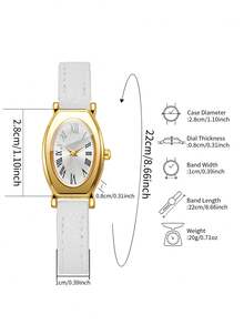 Women's Gift Watch With Embossed PU Leather Strap, Oval Roman Numeral Dial, Small Dial, Luxury Niche Wristwatch, Gift For Best Friend (1pc/Set) Watch Box Not Included - White - View 5