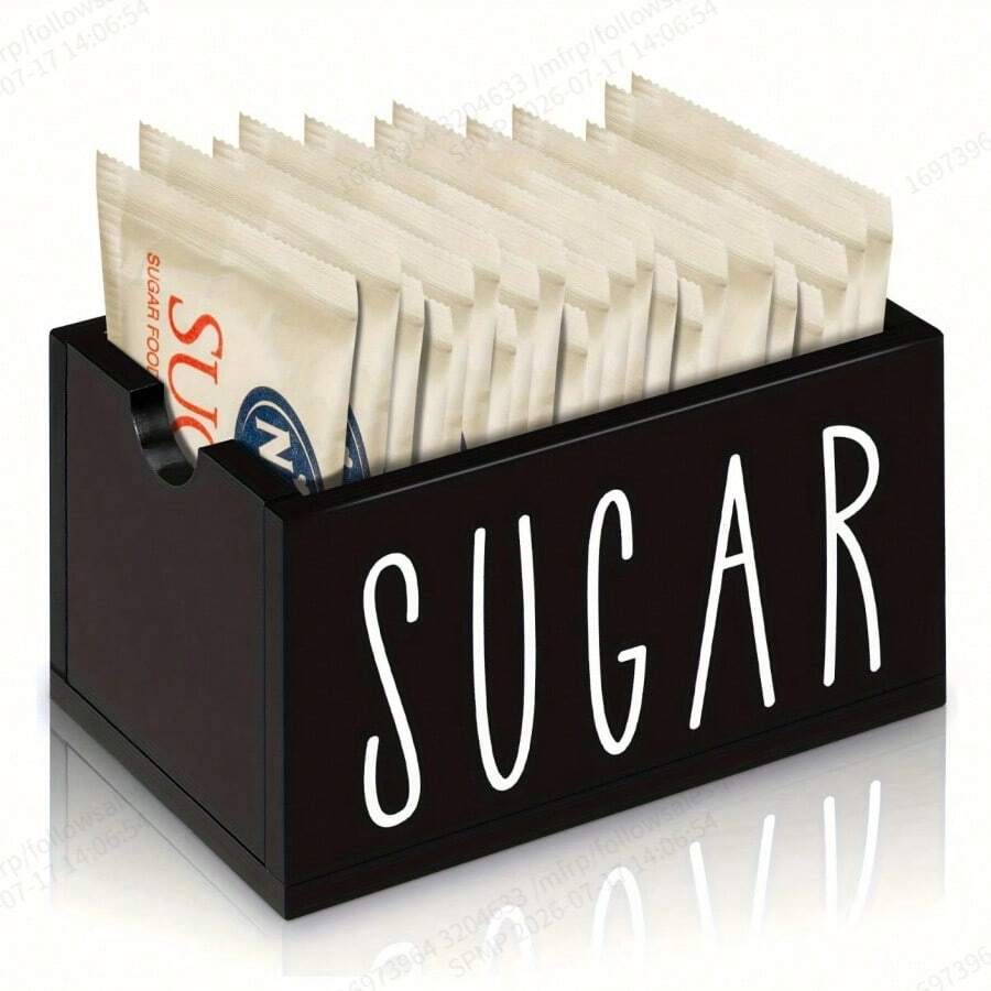 Caja de almacenamiento multifuncional para barra de café - Caja de almacenamiento de azúcar y bolsas de té de madera negra, dispensador rectangular no impermeable, caja de almacenamiento - Multicolor - Ver 1