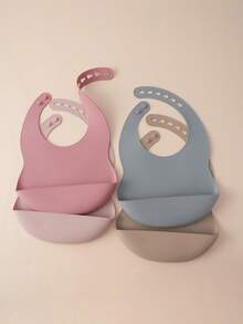 2PCS Baby Silicone Bib Set Soft Baby Feeding Bib Reusable Adjustable Food Catcher For Infant Daily Meal Use Baby Tableware Accessories - Multicolor - View 5