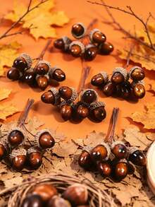 1 Set Artificial Acorn Set (With Cap) - DIY Mini Acorn Decorations; Realistic Acorns Suitable For Christmas Tree, Fireplace Mantel, Tabletop Centerpiece, Wreath, Garland, Vase Filler And Home Decor - Multicolor - View 3