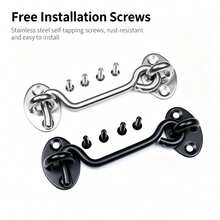 1 Set 4-Inch Barn Style Simple Door Lock Hardware, Sliding Eye Hook Lock With Screws, Rust-Resistant Metal Lock For Privacy Protection, Suitable For Indoor Doors, Windows, Wooden Fences And Garage Doors - A - View 6