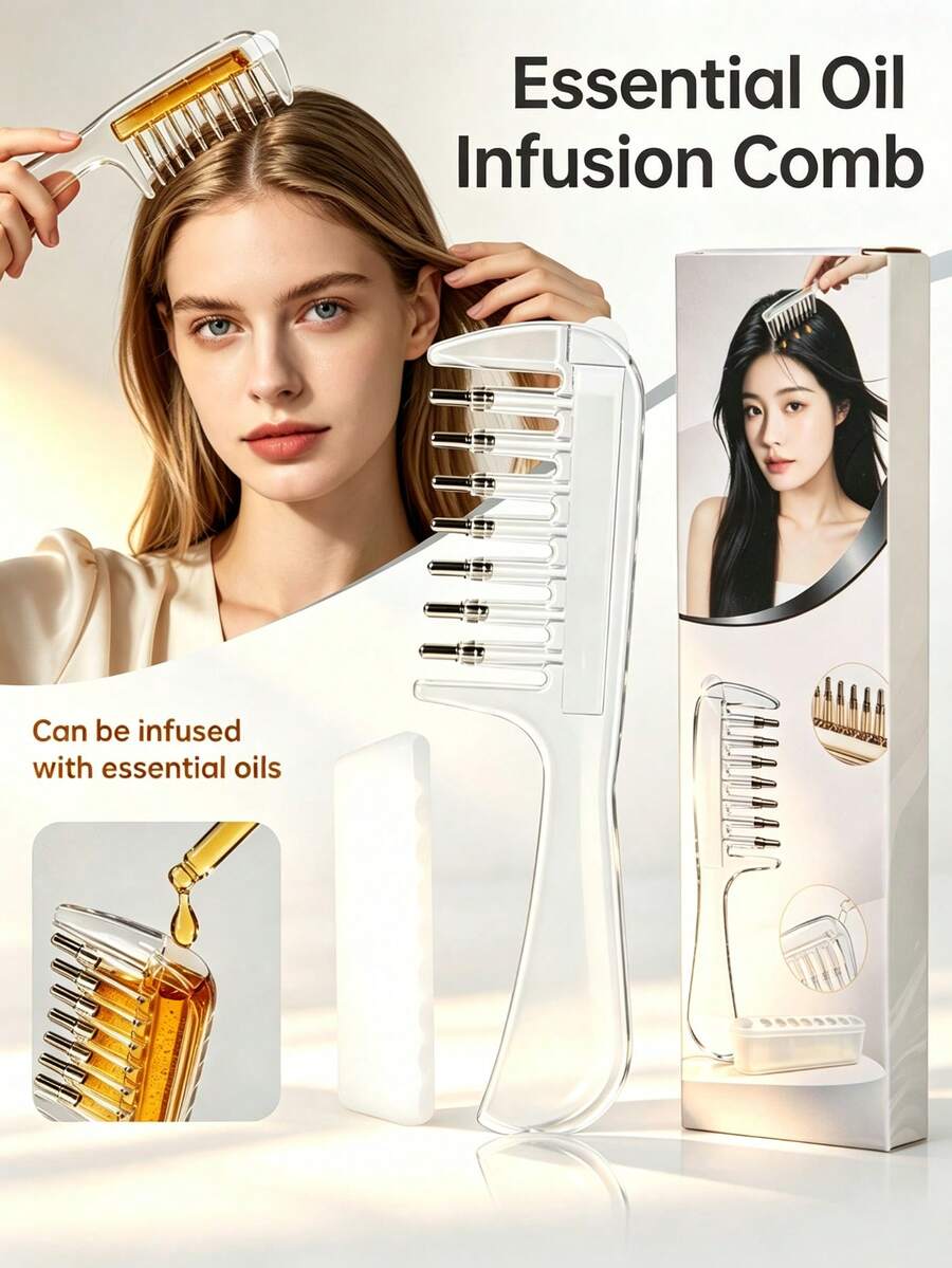 1pc Long Handle Scalp Applicator Comb, Scalp Massager, Transparent Hair Oil Dispensing Comb, Roller Ball Hair Root Liquid Applicator, Essence, Nourishing Liquid, Essential Oil Applicator Comb - Precisely Deliver Liquid Or Oil To Hair Roots
