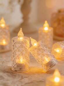 12/6/1pc Battery Operated Diamond Pattern Flameless LED Tealight Candles, Warm Light Electronic Candle For Decor,Transparent Shell Flickering LED Candles,Electronic Fake Candles For Wedding Party Table Home Decoration,Crystal LED Tea Lights - Multicolor - View 8