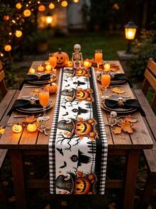 1pc Halloween Decorative Table Runner, Happy Halloween Decoration, Halloween Scarecrow Pumpkin Table Runner, Halloween Tablecloth Table Cover, 2026 Halloween Party Supplies, Halloween Tabletop Decoration, Halloween Home Decor, Spooky Atmosphere, Haunted House Decoration, Winter Decoration, Halloween Dining Room Kitchen Decoration, Halloween Party Decoration, Halloween Christmas Family Gathering Party Small Gifts, Christmas Decoration - Pumpkin Scarecrow - View 7