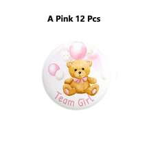 12/24 Pcs Bear Gender Reveal Pins Funny Baby Shower Team Gender Reveal Decorations Blue And Pink Team Button Pins For Birthday Party Supplies - Multicolor - View 13