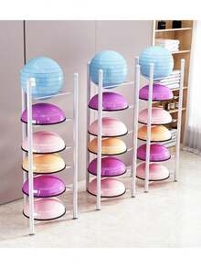3/5/6/Tier Floor Stand Storage Organizer Exercise Half Balance Ball Storage Rack, Home Gym Workout Equipment Bosu Slam Bowling Medicine Balls(Black, 6 Layer - 63in) - Black - View 4