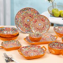 Mandala Dinnerware Sets (3Pcs), Buffet Dinnerware, Boho Plates And Bowls Dish Set With Salad Plate 8inch Dinner Plate 4.8inch Bowl, Apply Casual Dining Indoor Outdoor Dining Part - Multicolor - View 3