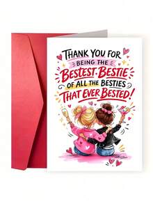 1pc Best Friend Greeting Card, Birthday Thank You & Gratitude Card With Envelope, Unique Women's Friendship Birthday Gift Card - Multicolor - View 1