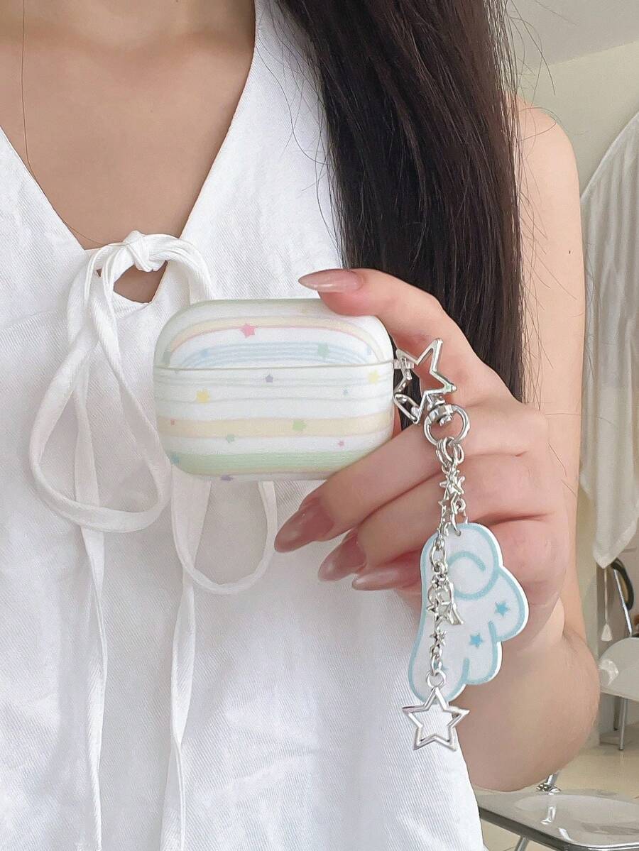 Contrast Color Line Star Pattern Protective Case Compatible With Apple Pods 4 Earphones, New Pods Pro 3 Protective Cover, Pro 3rd Gen Earphone Case, 2nd/3rd Gen Noise Cancelling Version, 3rd/4th Gen Korean Cute Style