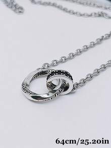 1pc Vintage Mobius Ring Pendant Necklace, And Personalized, Suitable For Men And Women For Daily, Party, Holiday And Music Festival Wear - Silver - View 5