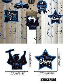 22 Piezas/Set Decoraciones Colgantes Espirales Azules para la Temporada de Graduación 2026 para Decoración de Fiesta de Graduación - azul real - Ver 3