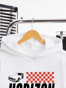 Youth Boy Letter Print Warm Hoodie And Pants Set - White - View 3