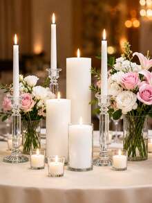 Smokeless Odorless White Pointed Cylindrical Candle Set - Home Decor Ornament, Suitable For Ramadan, Valentine's Day, Wedding Season And Christmas Decoration - Multiple Sizes - View 2
