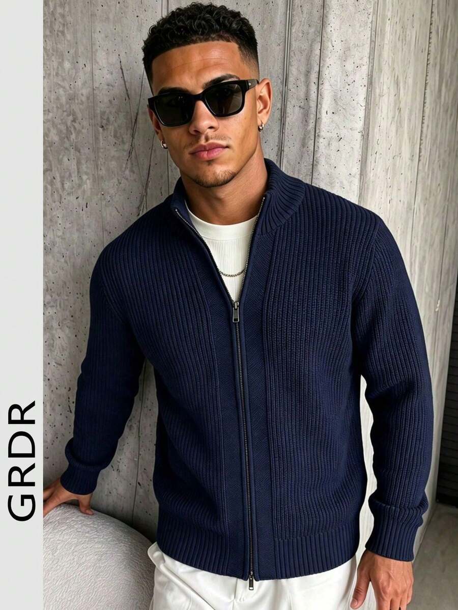 GRDR Men's Casual Long Sleeve Zip-Up Cardigan Sweater, Versatile For Daily Wear