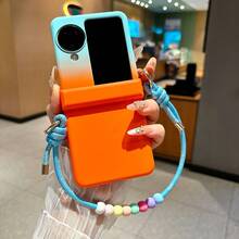 1pc New Skin-Feel PC Folding Case For Samsung Z - Dual-Ear Gradient Shockproof Phone Case With Lanyard For Z Flip 6/5, Z Flip 3/4, Z Flip 5, Z FE, Z Flip 8, N2 Flip, N3 Flip, X Flip, Flip, Flip 2nd Gen, Honor V Flip, Honor VIP 2nd Gen, Pura X, Pocket 2, P50 Pocket, Nova Flip - Blue Orange - View 4
