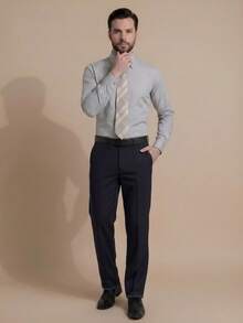 pthirillo Kit Masculino 2 Peças – Conjunto de Calça Social Azul Marinho Escuro com Barra em Overloque + Camisa Social Slim Fit Tricoline de Poliéster Leve Estruturada - Cinza - Visão 7