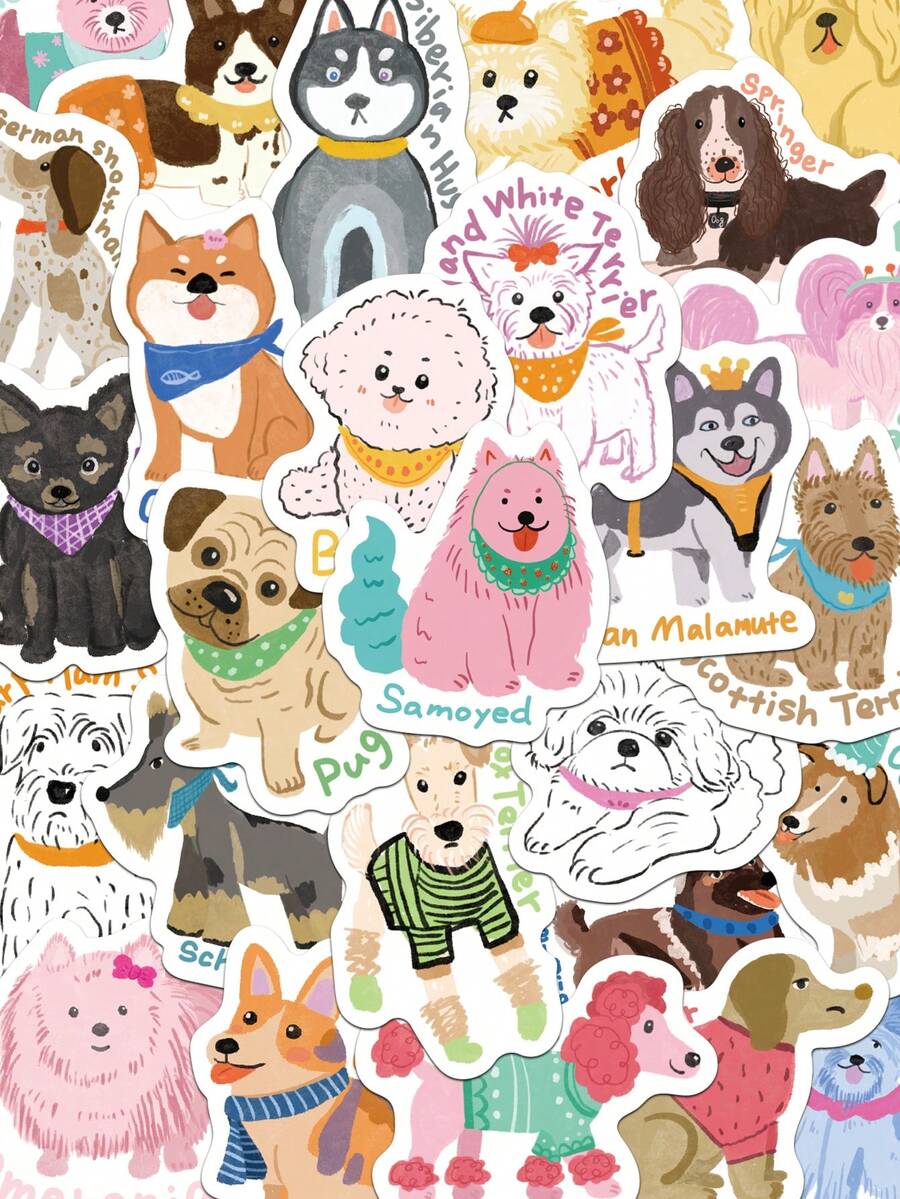 100pcs Cute Cartoon Dog Doodle Stickers Laptop Handbook Cell Phone Case Decorative Stickers - Multicolor - View 1