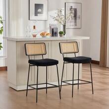 Modern High-Gloss Bar Stool, 2 Stools Per Pack, Chenille Fabric Seat - 黑色 - 查看 4