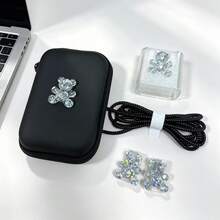 6pcs Rhinestone Bear & Rabbit Data Cable Protector Set With Hard Shell Digital Storage Bag, Layered Mesh Pockets For Charging Cables & Earphones, Matching Glitter Bear & Rabbit Charger Protective Case And Cable Wrap Rope, Black & Pink Dual Color Options, Pressure-Resistant Shockproof Portable Carry, Cute Cartoon Digital Accessories Set For Students & Commuters - Multicolor - View 13