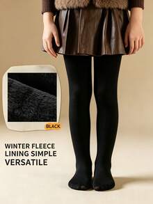 1 Pair Girls/Children's Tights, Classic Minimalist Casual Thermal Lined Thick Warm Thermal Leggings, Skin-Friendly Soft Comfortable Fashionable Versatile Dance Sports Tights, Suitable For Autumn/Winter Daily Wear Or Holiday Gifts - Multicolor - View 4