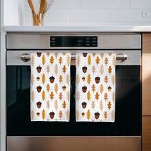 MEMNUN 2 Pcs Autumn Oak Leaf & Acorn Print Kitchen Towels, Dish Cloths, Microfiber Polyester Material, Minimalist Harvest Decor Hand Towels, Thanksgiving Home Decor, Kitchen Decor, Fall Decor, Suitable For Restaurant, Kitchen, Home Decoration And Gift, 40*60cm/45*70cm - Multicolor - View 4
