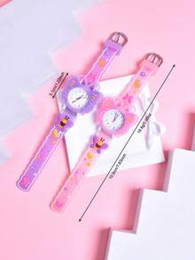 2pcs/Set Gift Set Girls Butterfly Soft Silicone Strap Analog Quartz Wristwatch With Creative Pattern For Students - Multicolor - View 4