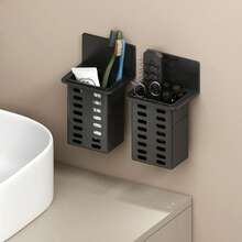 Wall Mounted Toothbrush And Toothpaste Holder For Bathroom In White, Black And Clear Colors With Space For Comb Or Razor And Shower Gel (No Drilling Required) Home Bathroom Decor Fall Decor Back To School - Black - View 5