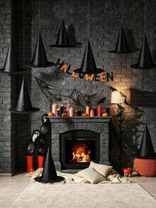 1/3/6 pièces Décorations de chapeau de sorcier et de sorcière, accessoires de fête thème monde magique Halloween et Jour des Morts, décoration d'ambiance maison minimaliste et créative, articles décoratifs Halloween effrayants et amusants pour la nuit de la chasse aux bonbons - noir - Voir 3