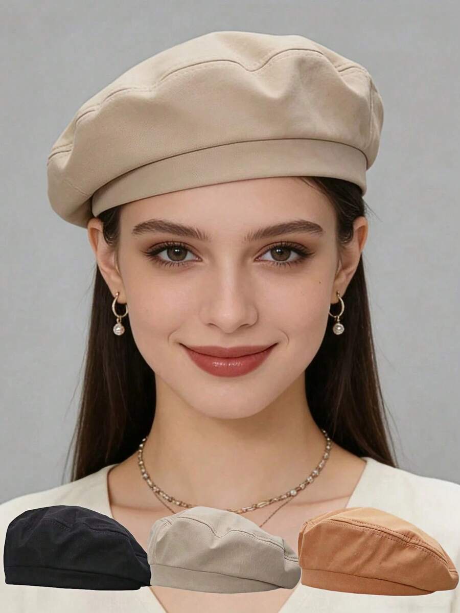 Solid Color Soft Top Beret Hat For Women, Spring/Autumn Versatile Face-Slimming Painter Hat, Simple Retro Artistic Octagonal Cap, Daily Commute, Travel, Photography, Slimming, Head Coverage, All-Match Style