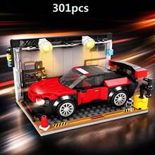 301pcs Racing Garage Building Blocks Dream Workshop Street Scene Building Blocks Sports Car Assembly Boys Toy - Multicolor - View 6