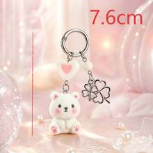 1pc/2pcs Women's Cute Flocked Cartoon Bear & Elephant Pendant Heart Bead Alloy Four-Leaf Clover Accessory Keychain Gift For Friends Bag & Key Charm - Multicolor - View 3