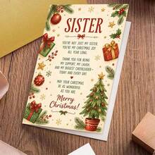 1 Greeting Card + 1 Envelope Warm Festive Christmas Greeting Card, Decorated With Gifts And Tree "Merry Christmas" For Sister, Winter Holiday Elegant Style Card. - View 9