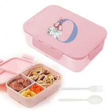 Leakproof 3 Grid Bento Box Flip Top Lid Three Side Buckle Closure Waterproof Food Storage Container Portable For Camping Outdoor Picnic Travel Office Lunch And Gifting Engrave Initial Name Blue 26 Letters Pattern - Pink - View 11