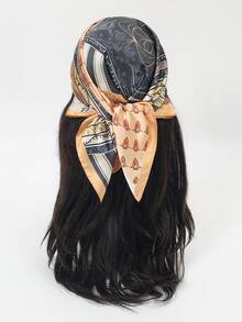 1pc Women's New Geometric Print Silk Scarf Set, Versatile Luxury Influencer Headwrap Square Scarf - Multicolor - View 3