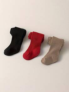 3 Pairs Baby Girl Simple All-Match Fitted Tights, Versatile For Spring, Autumn And All Seasons, Suitable For School Uniform - Multicolor - View 5