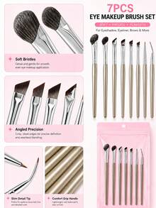 7pcs/1pc Eye Makeup Brush Set With Pink Storage Bag, Includes Soft Synthetic Fiber Eyeshadow Brushes, Eyeliner Brushes, Eyebrow Brushes, Portable Precision Makeup Brush Set, Suitable For Blending, Shading, Crease, Detailed Eyeliner, Eyebrow Definition, Nose Contouring And Daily Makeup - Multicolor - View 5
