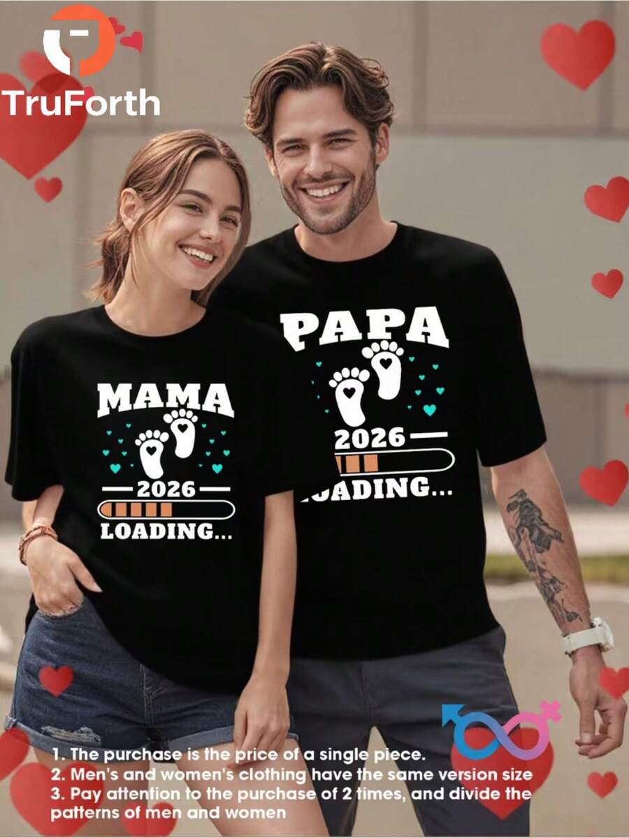 1 Pezzo – A Uomo / B Donna,Maglietta Girocollo Cotone 100% 180g Stampa Coppia Unisex Venduta Singolarmente Ideale Per Uso Quotidiano E Regalo - B-black - View 1