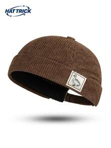 1pc Unisex Silly Goose Fabric Label Vintage Corduroy Newsboy Cap, Adjustable Brimless Sailor Hat, Fashionable Casual Streetwear Cap For Daily Commute, Party, Travel, Hip-Hop, Motorcycle, All-Season Versatile - C - View 7