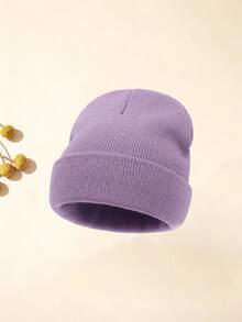 1/2件組 親子款純色羅紋針織毛帽，簡約翻邊保暖冬季帽，柔軟彈性日常頭飾，適合媽媽與寶寶 - 彩色 - 查看 35