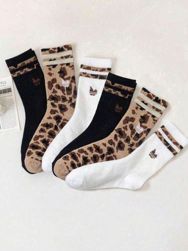 1/3/6/20/30 Pairs Women's Leopard Print Socks, Fashion Casual Socks, Vintage Animal Pattern Design Christmas Gift
