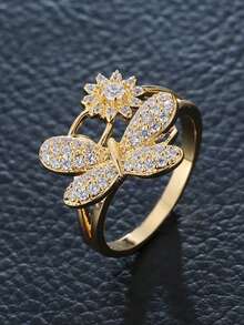 1pc Fashionable Versatile Copper Material 18K Gold Plated Women's Ring, Suitable For Daily Commute, Gathering, Party, Accessory - JZ4467 - View 3
