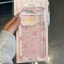 1pc Pink Heart Bow Cute Pattern Personalized Lens Frame Transparent Full Coverage Anti-Drop TPU Fashion Phone Case Compatible With IPhone 11 12 13 14 15 16 17 Pro Max/Plus 7/8/XR/XS Shockproof Protective Cover - Multicolor - View 1