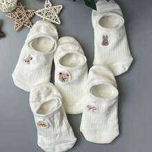 1/5/10 Pairs Women's Solid Color Ribbed Ankle Lined Short Invisible Socks, Thin Non-Slip Invisible Boat Socks, Suitable For All Seasons - White - View 5