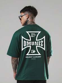 Camiseta Over Masculina Verde Gola Careca Estampa Escrita Minimalista Algodão Premium Blusa Larga Confortável Roupa Para Sair Dia A Dia Academia Skate Hip Hop Casual DMUNIZ - Verde - Visão 1