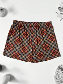 4pcs Men's Plaid Print Boxer Briefs, Elastic Loose Pajama Pants, Casual Comfortable Boxer Shorts, Elastic Waistband, Multi-Color Assortment - Multicolor - View 4