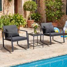 3-Piece Outdoor Rocking Bistro Set Patio Rocking Chairs & Coffee Table Set - Black - View 5