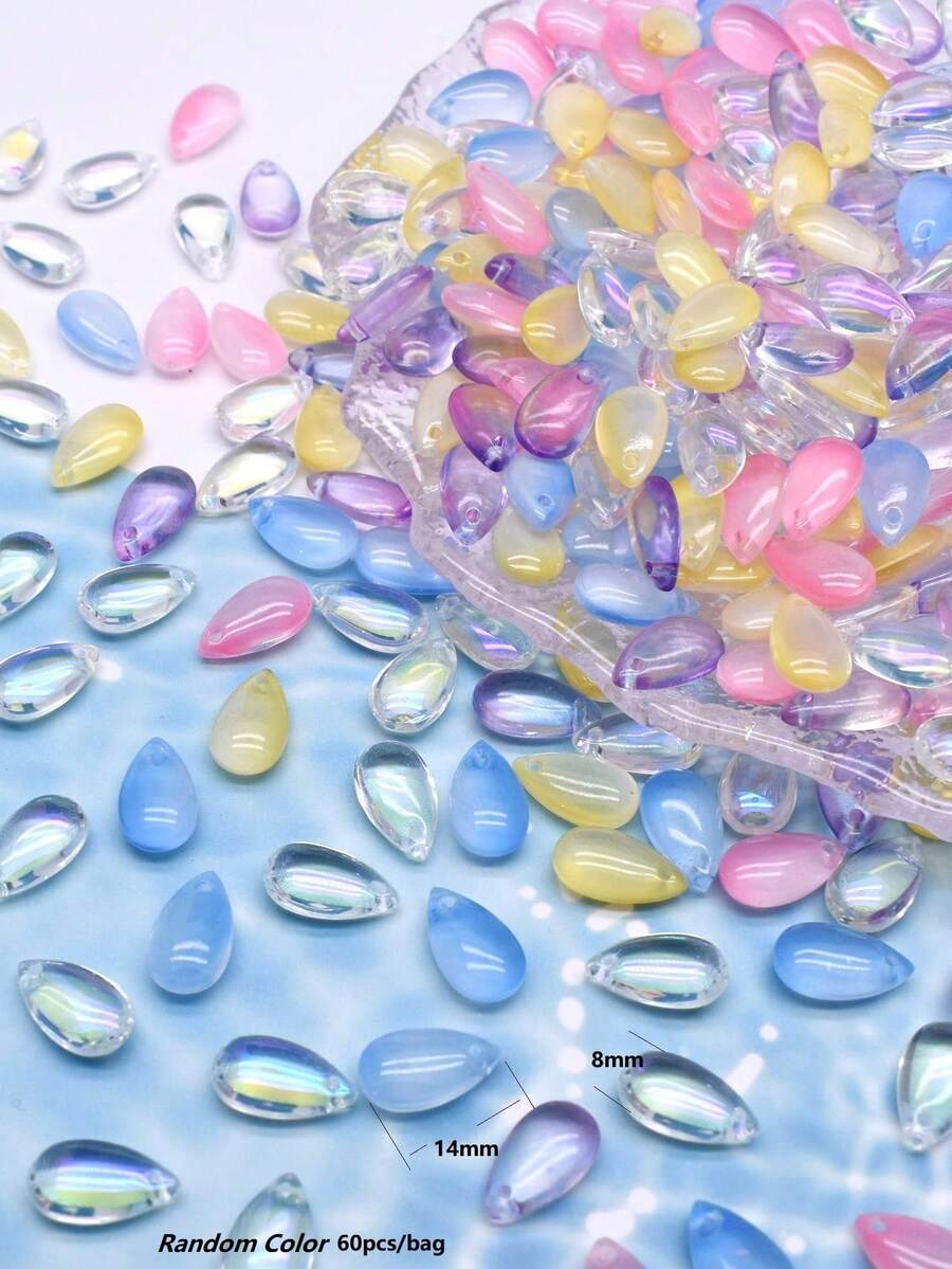 Color Aleatorio 60 piezas/Bolsa 9x14mm Colgantes de Cristal Mixtos Amarillo Azul AB, Adecuados para Hacer Collares, Pendientes Accesorios DIY