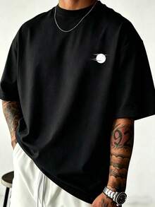 [Men's Plus Size]1pc Men's Fashion Print Loose Short Sleeve T-Shirt | Exquisite Fit Design | Summer Essential | Versatile And Easy To Wear, Showcasing Personal Style - Black - View 2