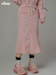 CHUU Lace Patchwork Embroidered Bodycon Skirt Women Autumn Grey Pink Basic College Mermaid Skirt - Dusty Pink - View 1